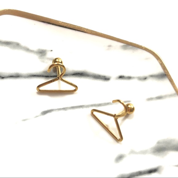 *Gold Clothes Hanger Reseller Earrings Studs - Picture 3 of 5